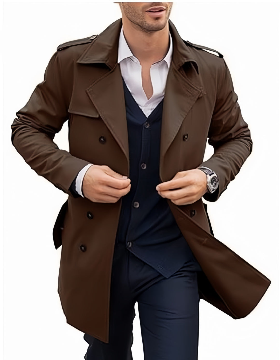 Herren Eleganter Trenchcoat mit klassischem Schnitt und praktischen Taschen Heidi-Mode