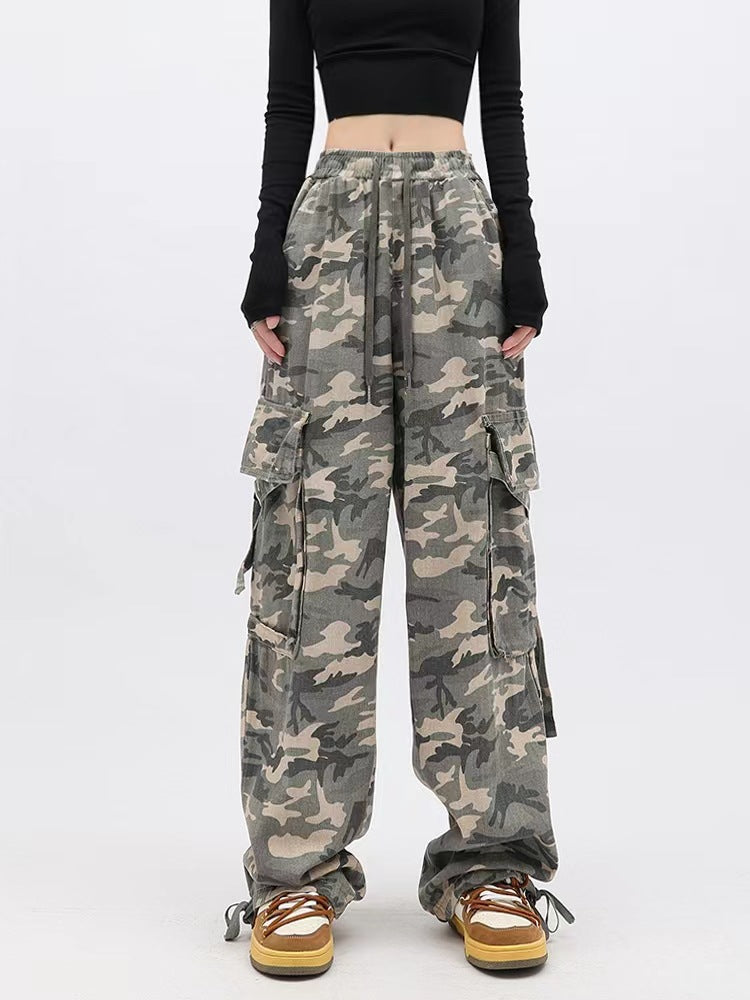 Heidi-Mode | Damen Hohe Taille Gerade Bein Camo Hose