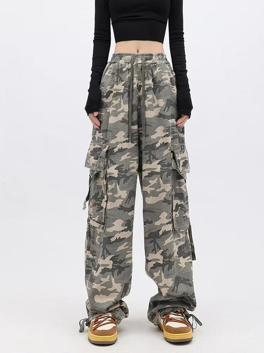 Heidi-Mode | Damen Hohe Taille Gerade Bein Camo Hose