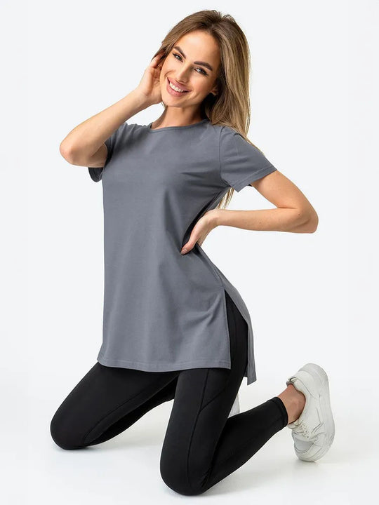 Damen Sportliches Longshirt mit seitlichen Schlitzen Heidi-Mode