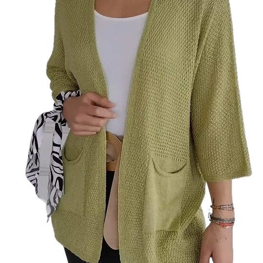 Damen lässige Strickjacke mit offener Vorderseite und praktischen Taschen Heidi-Mode