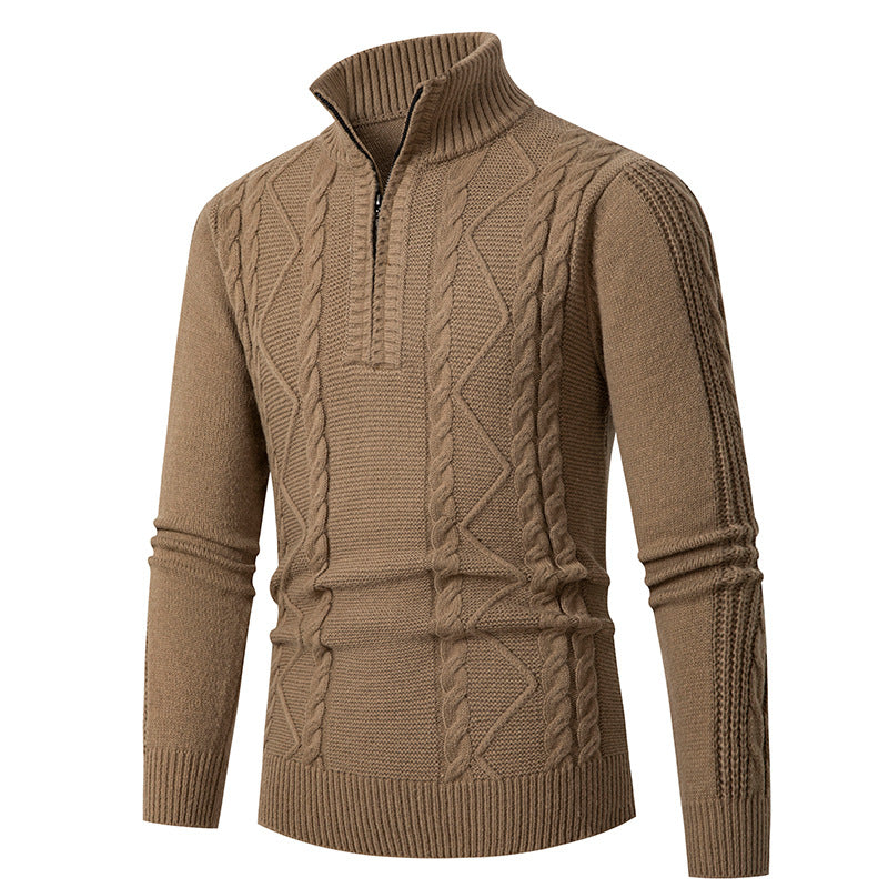 Herren Strickpullover mit hohem Kragen und Zopfmuster Heidi-Mode