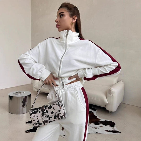 Damen sportlicher Fleece-Jogginganzug mit elastischem Bund und praktischen Taschen Heidi-Mode