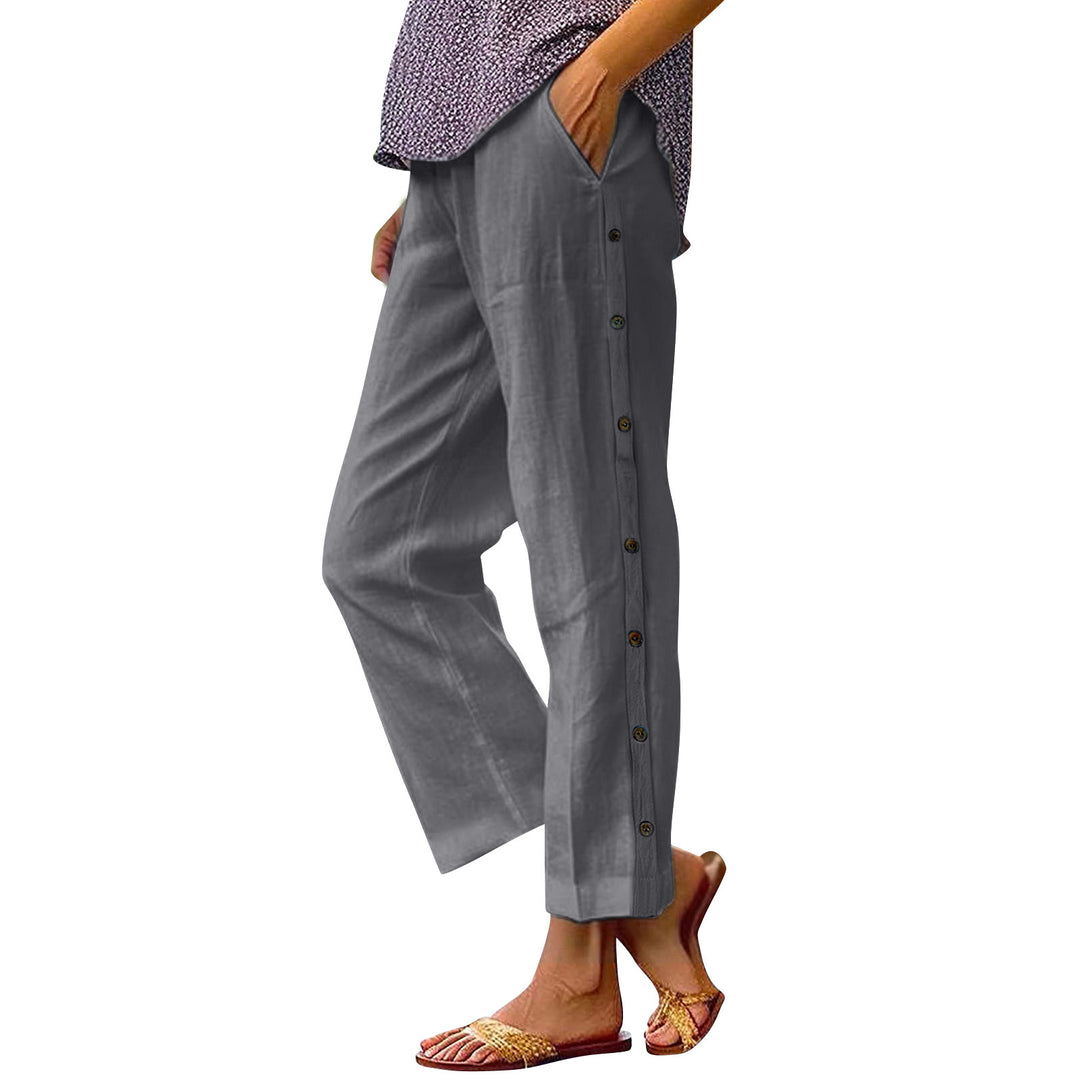 Damen Leichte und luftige Freizeithose mit Knopfdetails Heidi-Mode
