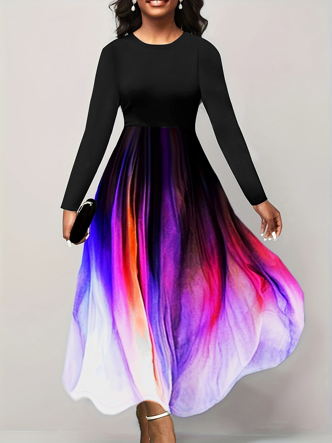 Damen Elegantes Maxikleid mit kreativer Farbverlauf-Optik und langen Ärmeln Heidi-Mode