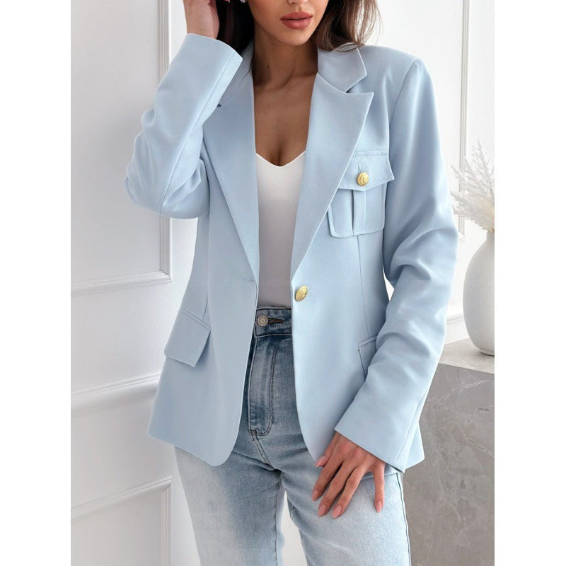 Damen klassische doppelt-knöpfte taillierte Blazer mit Taschen-Detail Heidi-Mode