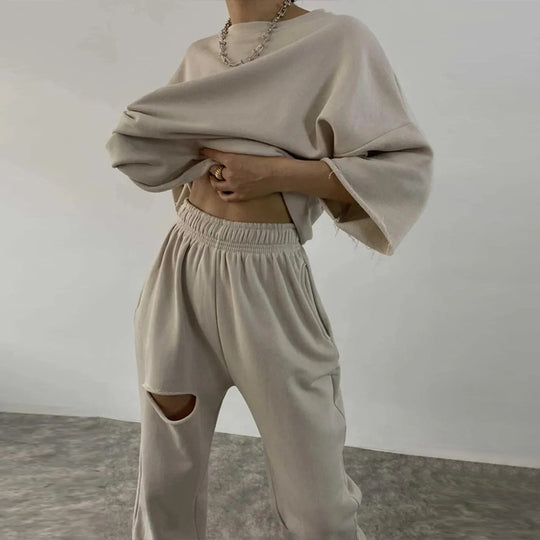 Damen lässiges Hoodie- und Jogginganzug-Set mit modernem Design Heidi-Mode