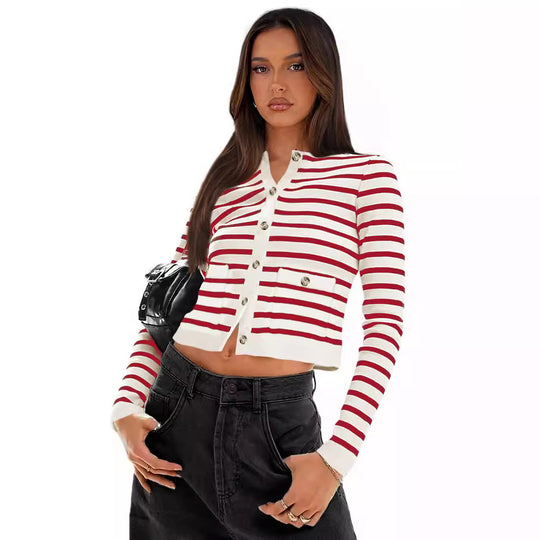 Damen gestreifte Kurzjacke Heidi-Mode