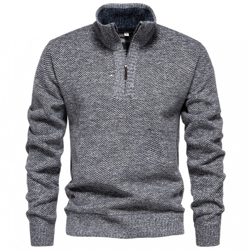 Herren Strickpullover mit halbem Reißverschluss und modischem Strukturdesign Heidi-Mode