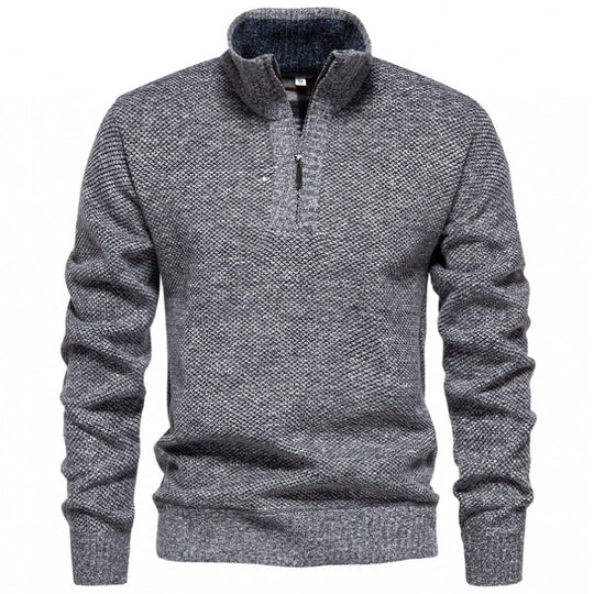 Herren Strickpullover mit halbem Reißverschluss und modischem Strukturdesign Heidi-Mode