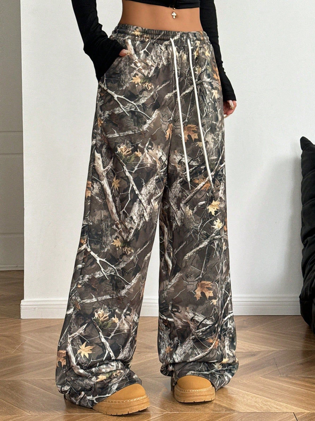 Damen Cargohosen mit hohem Bund und Allover-Muster Heidi-Mode