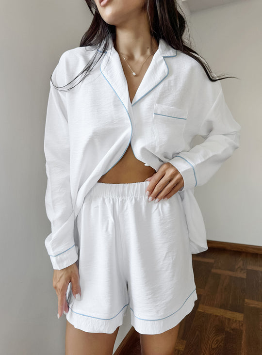 Damen Kurzarm Pyjama Set mit eleganter Paspelierung Heidi-Mode