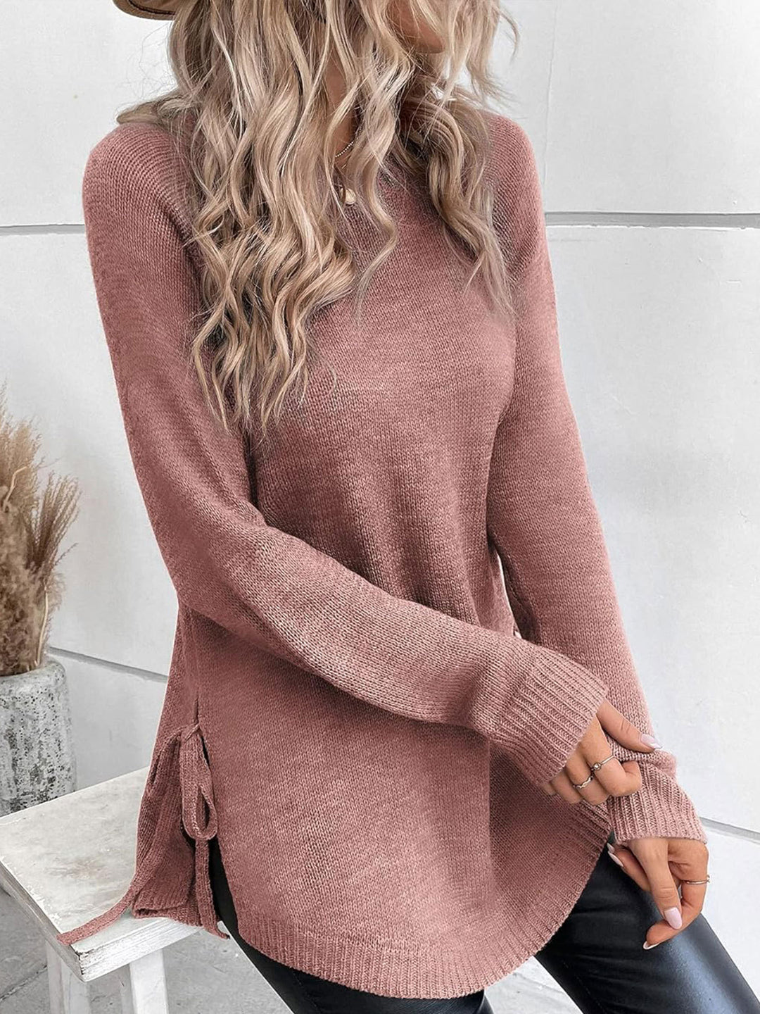 Damen lässiger Pullover mit seitlichen Bindebändern Heidi-Mode