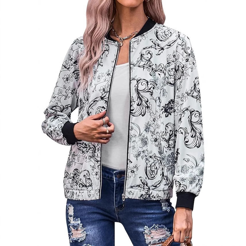 Damen Blousonjacke mit floralem Design und elastischen Bündchen Heidi-Mode