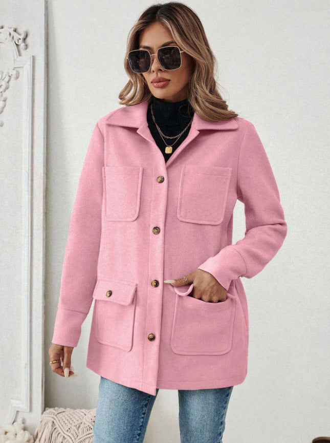 Damen Modische Utility-Jacke mit großen Taschen und goldenem Druck Heidi-Mode