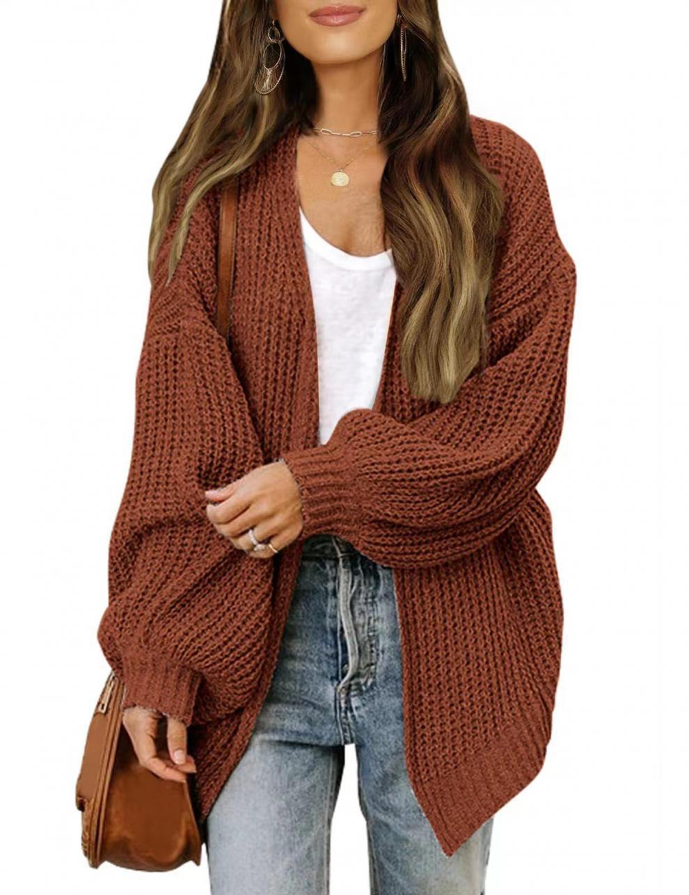 Damen lockerer Strickcardigan mit voluminösen Ärmeln und strukturiertem Design Heidi-Mode