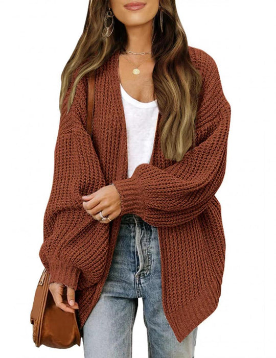 Damen lockerer Strickcardigan mit voluminösen Ärmeln und strukturiertem Design Heidi-Mode