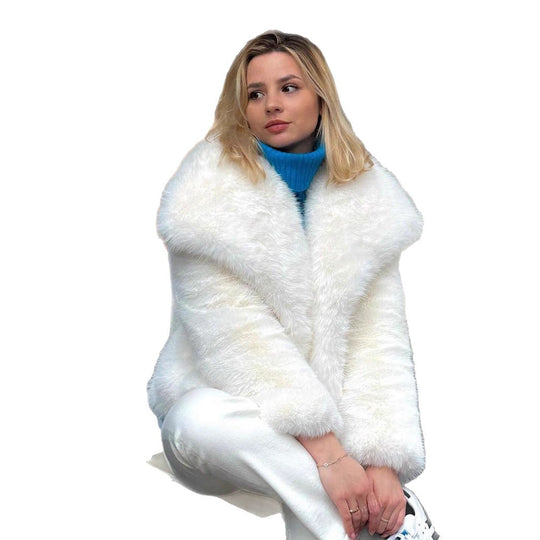 Damen Modischer Kunstpelz-Cropped-Jacke mit voluminösen Ärmeln Heidi-Mode