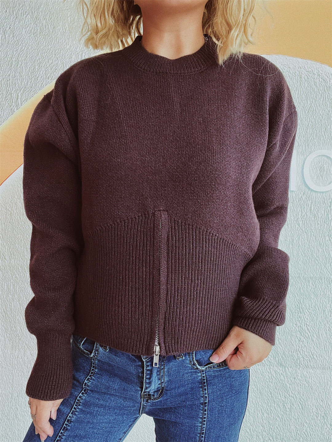 Damen gestreifter Pullover mit trendbewusstem Reißverschluss Heidi-Mode