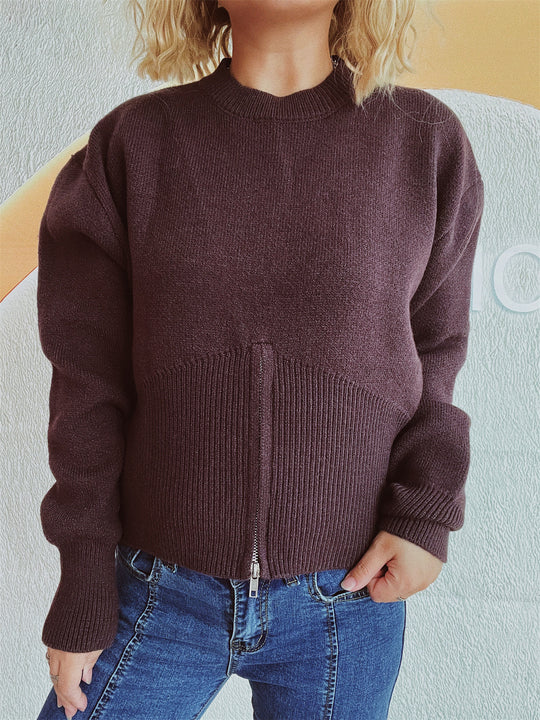 Damen gestreifter Pullover mit trendbewusstem Reißverschluss Heidi-Mode