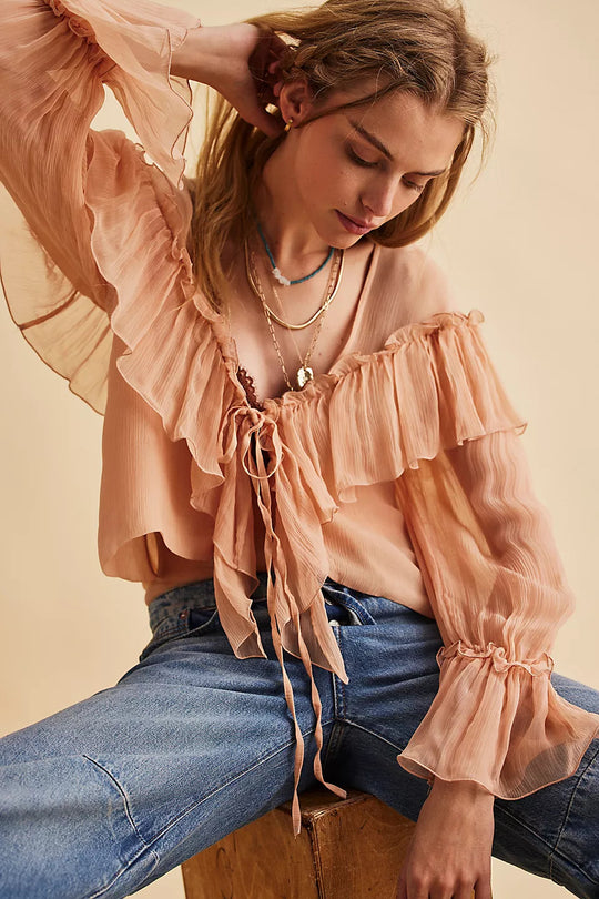 Femme Elegante Volant Bluse mit Krawatten-Detail Heidi-Mode
