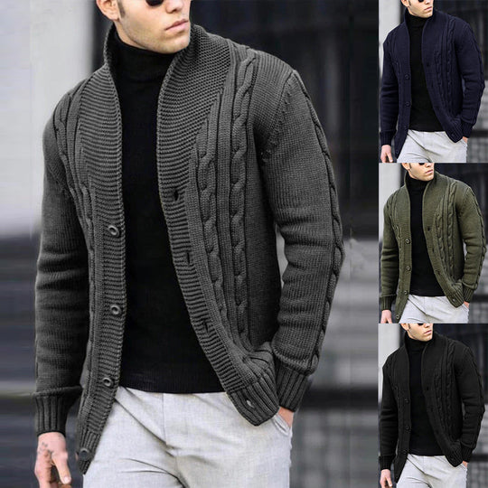 Herren Strickjacke mit Kabelmuster und Schalkragen Heidi-Mode