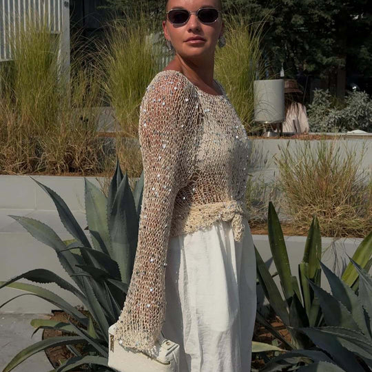 Damen Glitzernder Crop-Pullover Heidi-Mode