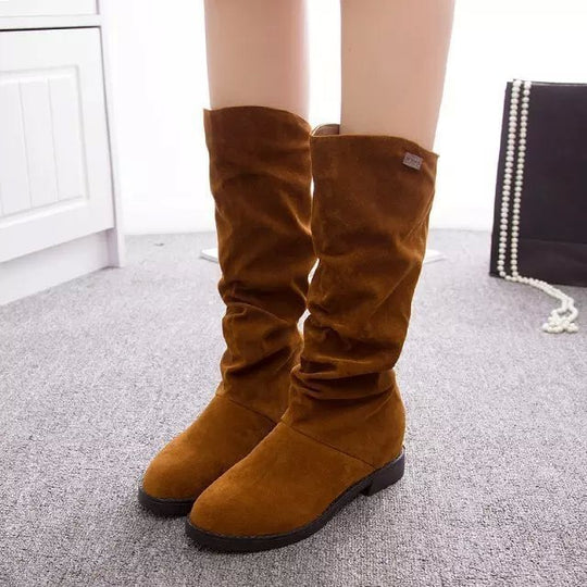 Damen Overkneestiefel aus weichem Wildlederimitat mit elegantem Falten-Design und rutschfester Sohle Heidi-Mode