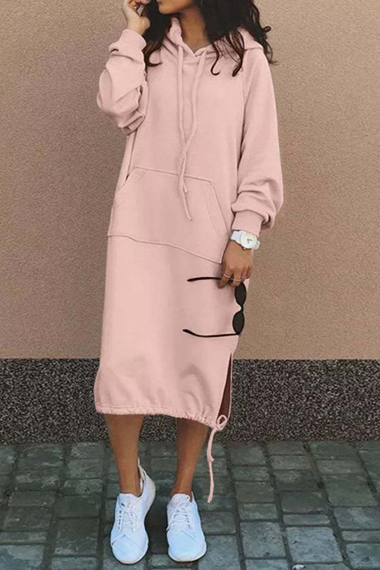 Damen Casual Hoodie Kleid mit verstellbarem Kordelzug-Saum Heidi-Mode