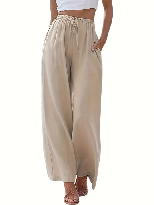 Damen Weite Palazzo-Hose mit elastischem Bund und praktischen Taschen Heidi-Mode