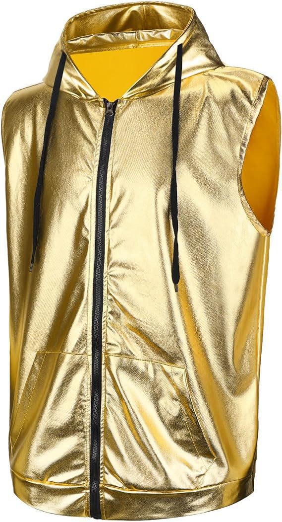 Herren angesagte Kapuzenweste mit metallischem Glanz und praktischen Taschen Heidi-Mode