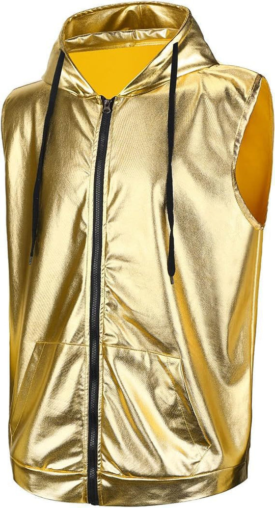 Herren angesagte Kapuzenweste mit metallischem Glanz und praktischen Taschen Heidi-Mode