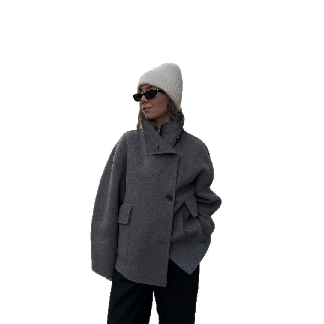 Damen Oversized Winterjacke mit hohem Kragen und Knopfverschluss Heidi-Mode
