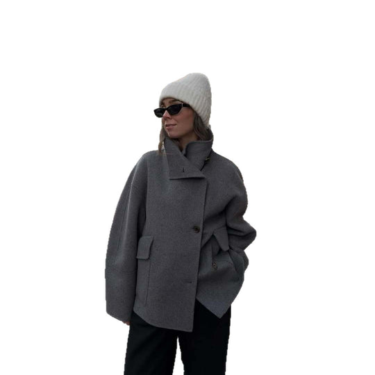 Damen Oversized Winterjacke mit hohem Kragen und Knopfverschluss Heidi-Mode