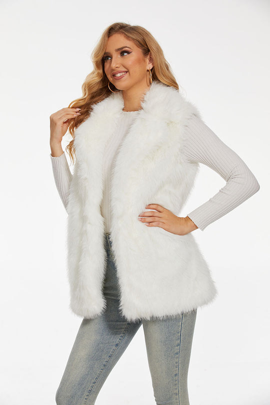 Damen Lange Kunstfell-Weste mit hohem Kragen und weichem Innenfutter Heidi-Mode