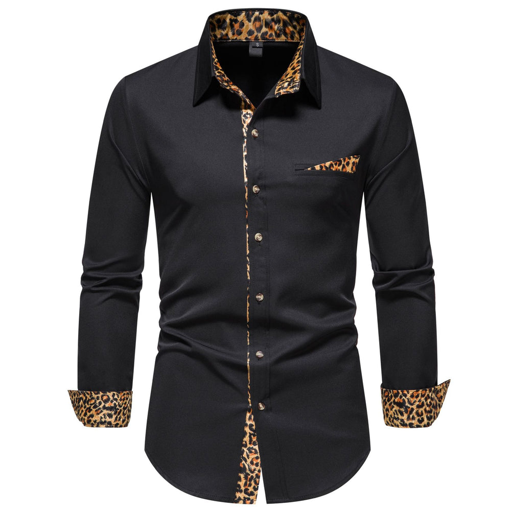 Herren elegantes Langarmhemd mit Leopardenmuster Heidi-Mode