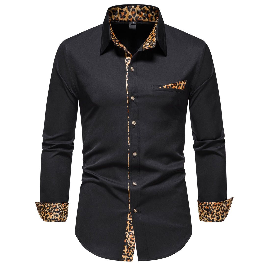 Herren elegantes Langarmhemd mit Leopardenmuster Heidi-Mode