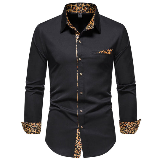 Herren elegantes Langarmhemd mit Leopardenmuster Heidi-Mode