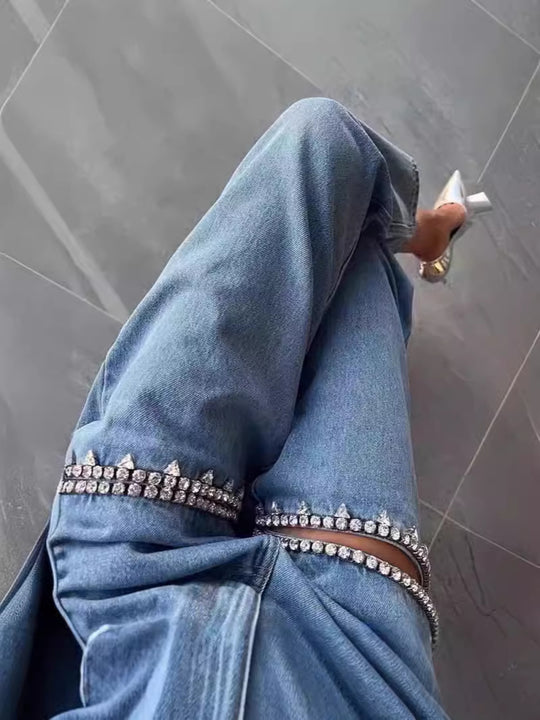 Damen Jeans mit zierlicher Steinverzierung Heidi-Mode