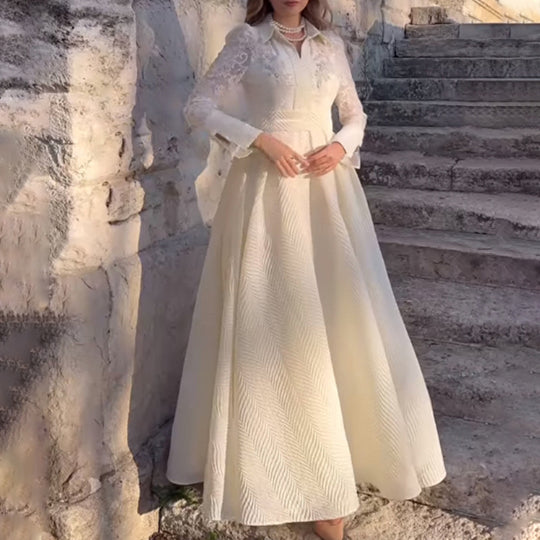 Damen Elegantes Maxikleid mit Spitzenärmeln und Taillengürtel Heidi-Mode