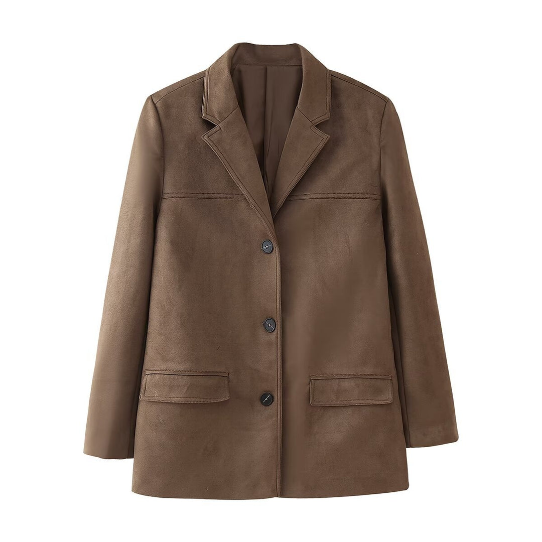 Damen Casual Blazerjacke aus hochwertigem Kunstleder mit eleganten Taschen Heidi-Mode