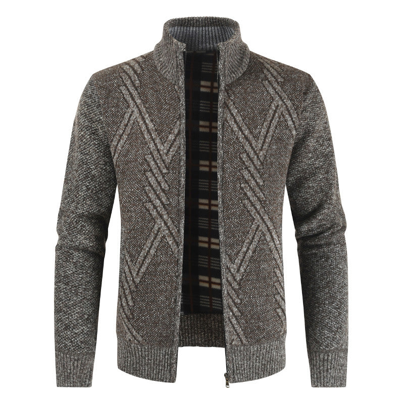 Herren Strickjacke mit hochgeschlossenem Reißverschluss und modernem Muster Heidi-Mode