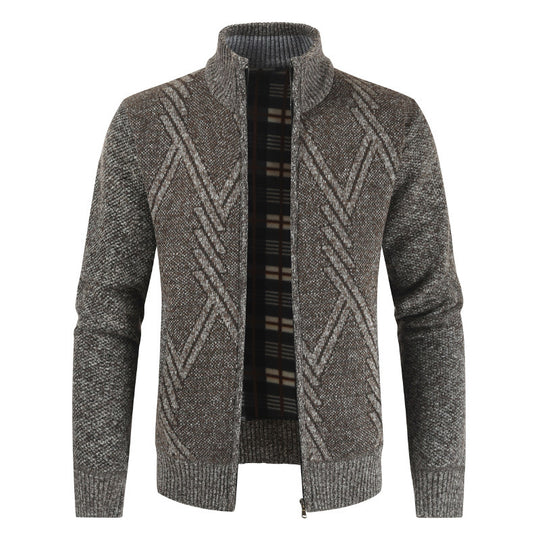 Herren Strickjacke mit hochgeschlossenem Reißverschluss und modernem Muster Heidi-Mode