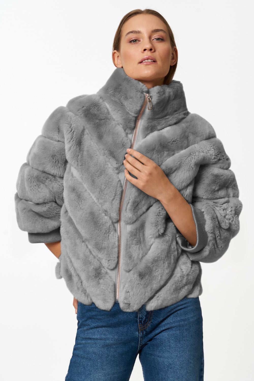 Damen Kuschelige Kunstpelzjacke mit Steppdesign Heidi-Mode