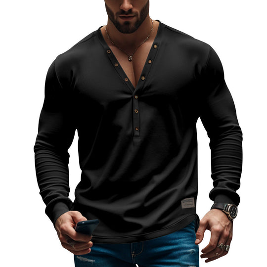 Herren Langarm Henley T-Shirt mit modernem Knopfverschluss und figurbetontem Schnitt Heidi-Mode