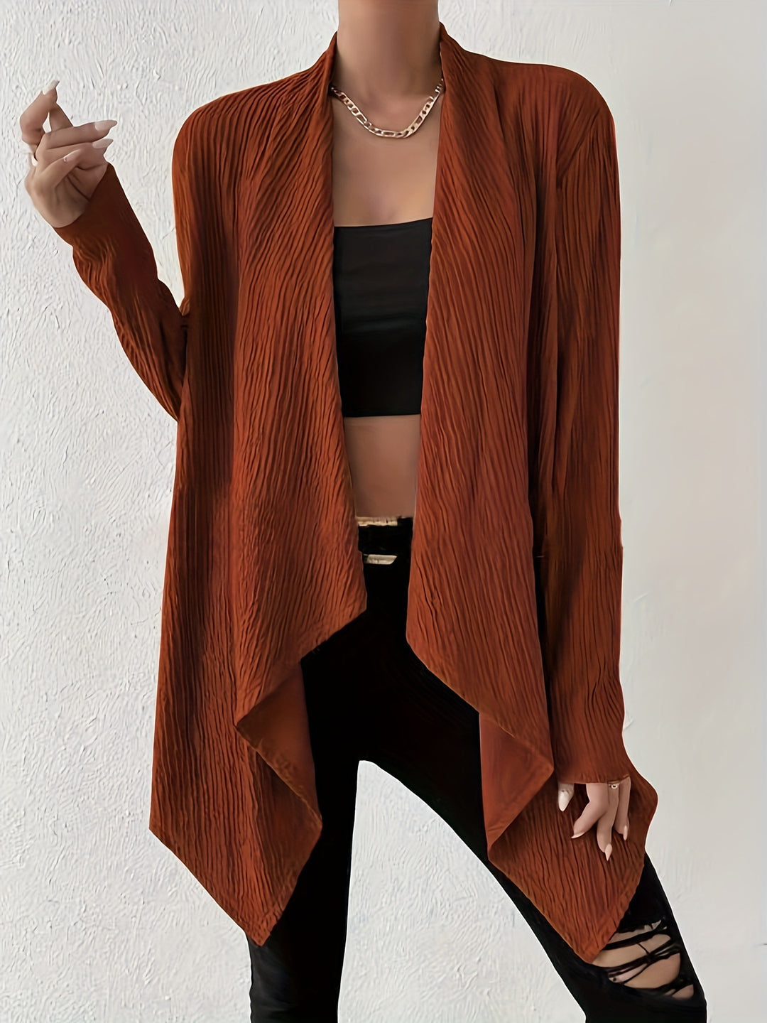 Damen Langärmlige Strickjacke mit strukturiertem Design und offenem Schnitt Heidi-Mode