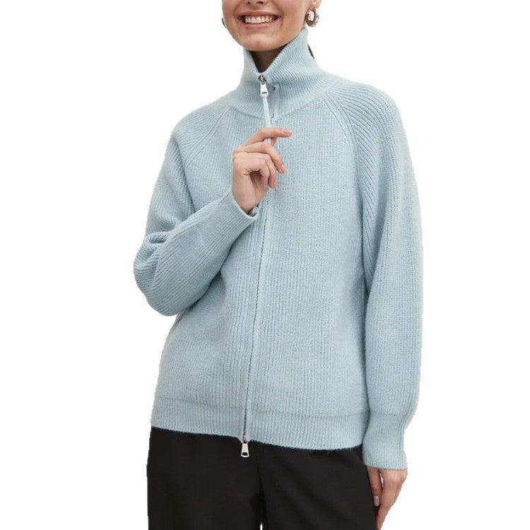 Damen Strickjacke mit hohem Kragen und Reißverschluss Heidi-Mode