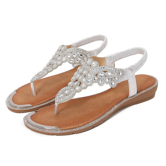 Damen Strandsandalen mit exklusivem Schmuckdetail Heidi-Mode