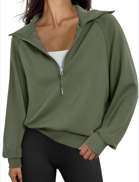 Damen lässiger Sweatpullover mit hohem Kragen und Reißverschluss Heidi-Mode