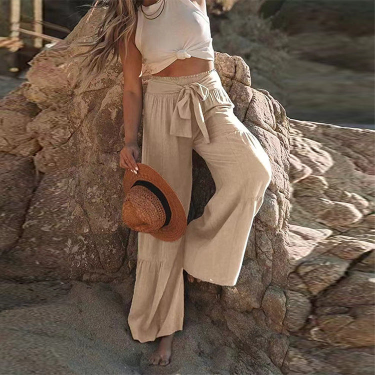 Damen Strandhose mit elastischem Bund und weitem Schnitt Heidi-Mode